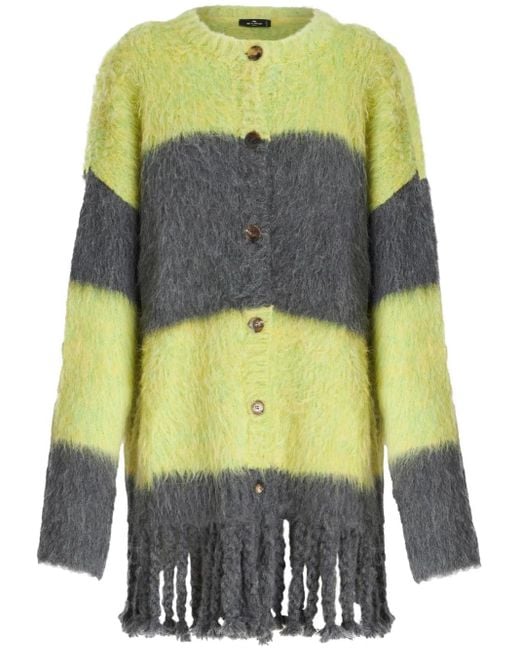 Etro Gray Striped Brushed Cardi-Coat