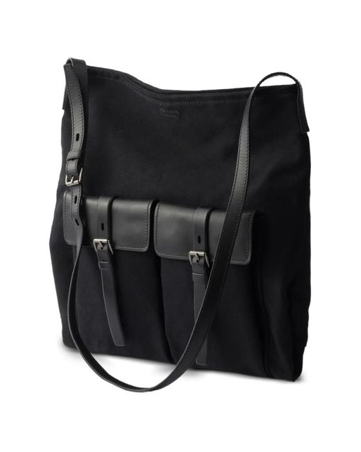 Prada Black Route Canvas And Leather Shoulder Bag for men