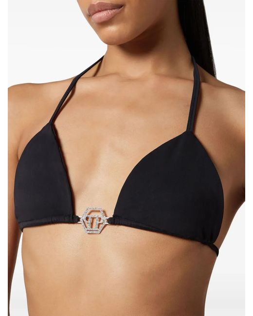 Philipp Plein White Logo-Plaque Triangle Bikini Set