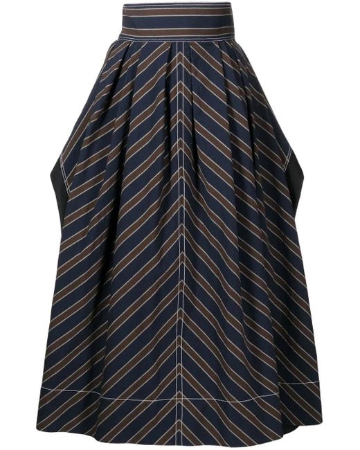 Tory Burch ストライプ フレアスカート Black