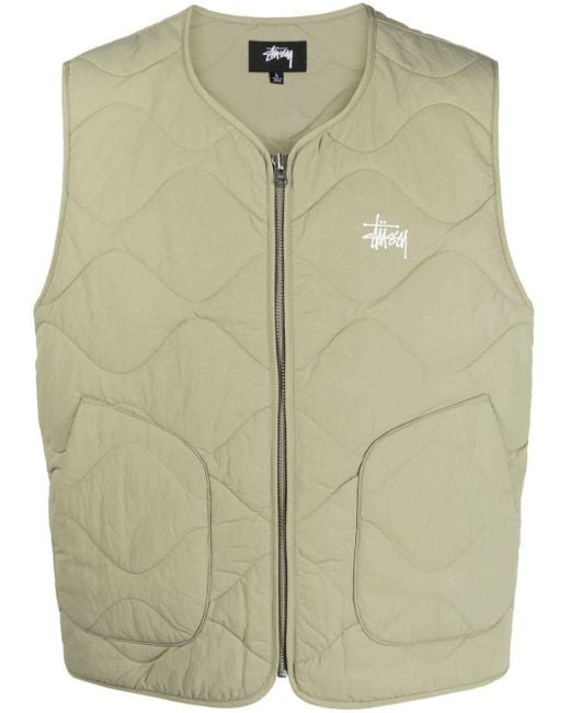 Stussy Green Logo-embroidered Quilted Gilet for men