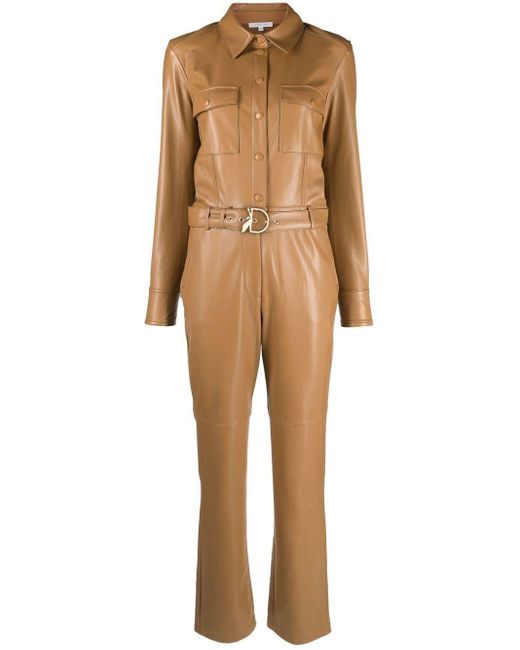 Patrizia Pepe Natural Faux Leather Belted Jumpsuit