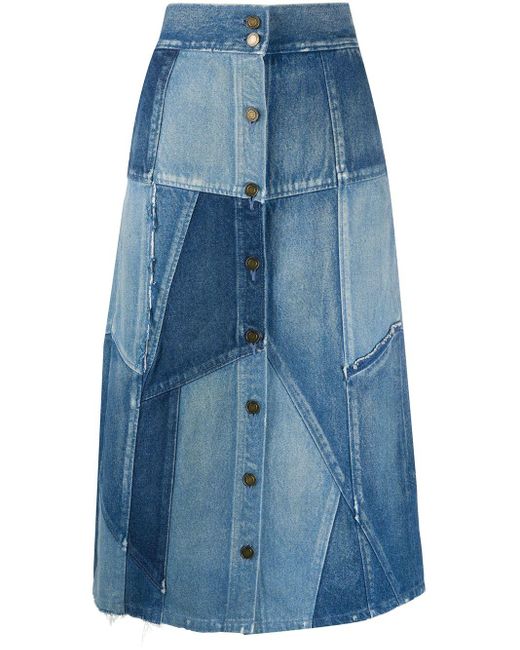 Saint Laurent Blue Patchwork Denim Skirt
