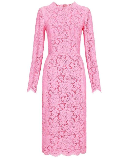 Robe fourreau en dentelle cordonnet florale à logo Dolce & Gabbana en coloris Pink