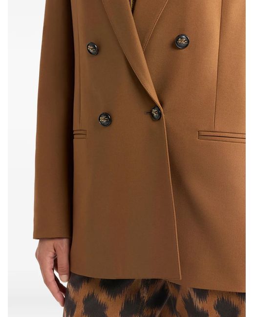 Etro Brown Double-Breasted Pegaso-Buttons Blazer