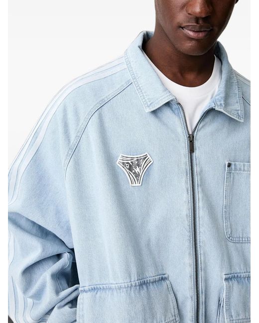 Adidas Blue Logo-Print Panelled Denim Jacket for men