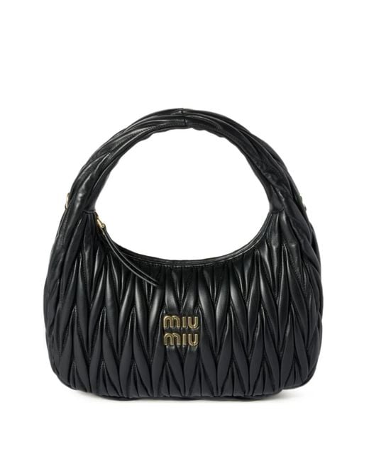 Miu Miu Black Wander Matelassé Leather Tote Bag