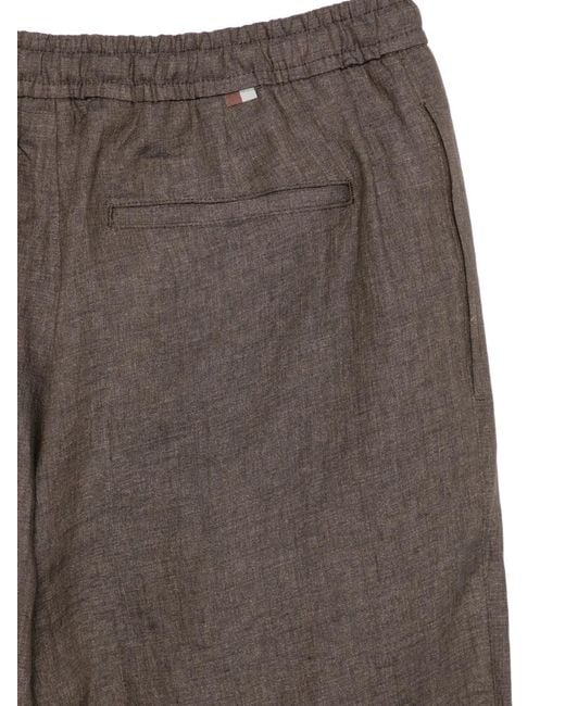 Canali Gray Drawstring-Waist Linen Trousers for men