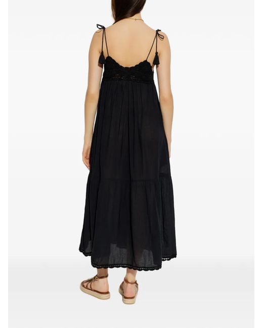 Ulla Johnson Black Linnea Tassel Crochet Midi Dress