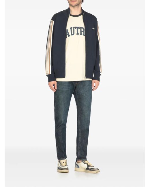 Autry Blue Stripe-Detail Zip-Up Cardigan for men