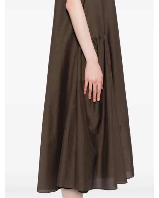 JNBY Brown Pleated Asymmetric-Hem Dress