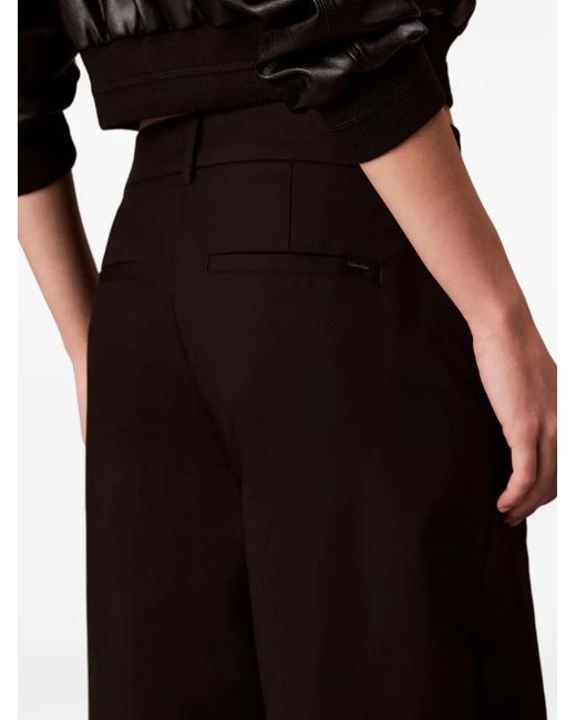 Calvin Klein Black Pleated Wide-Leg Trousers