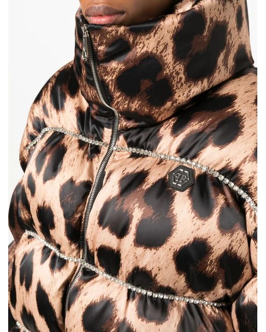 Philipp Plein Natural Leopard-Print Puffer Jacket