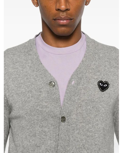 COMME DES GARÇONS PLAY Gray Heart-Emblem Rhinestone-Embellishment Cardigan