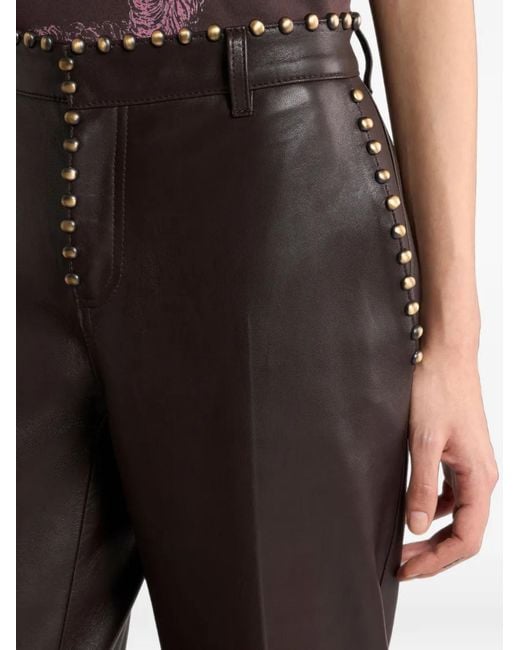 Etro Black Leather Trousers With Studs