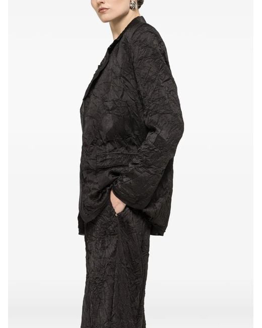 Nissa Black Crinkle-Effect Wide-Leg Trousers