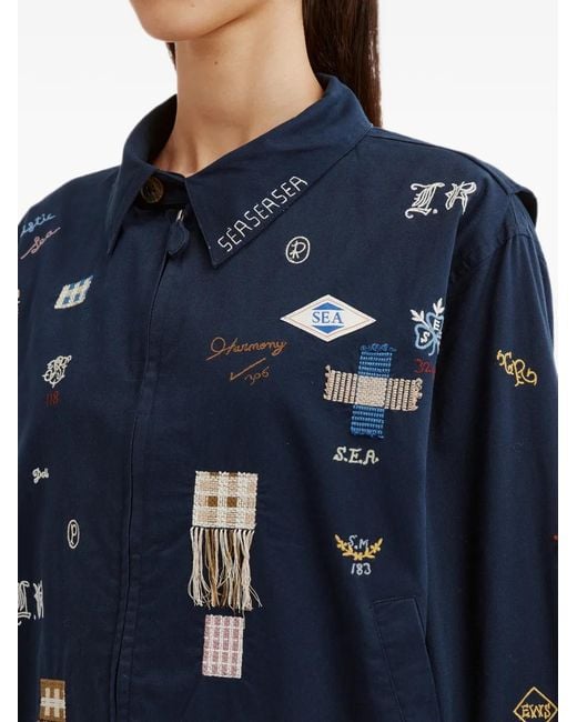 Sea Blue Embroidered Fringed-Patch Jacket