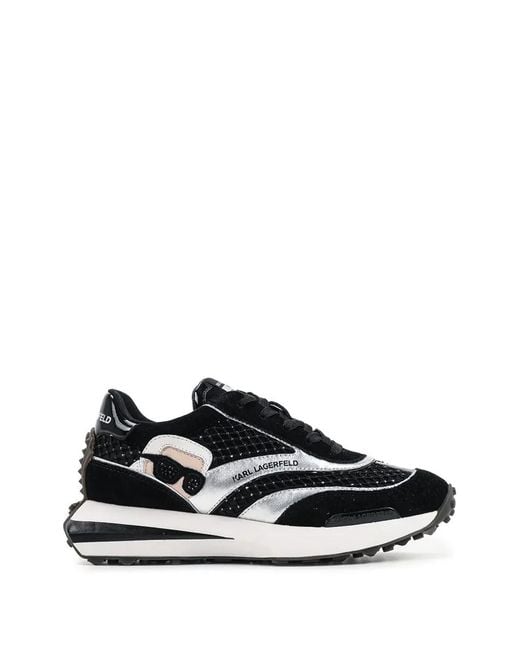 Karl Lagerfeld Black Embellished Panelled Sneakers