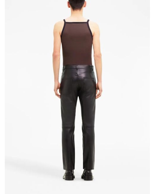 Courreges Blue Leather Straight-Leg Trousers for men