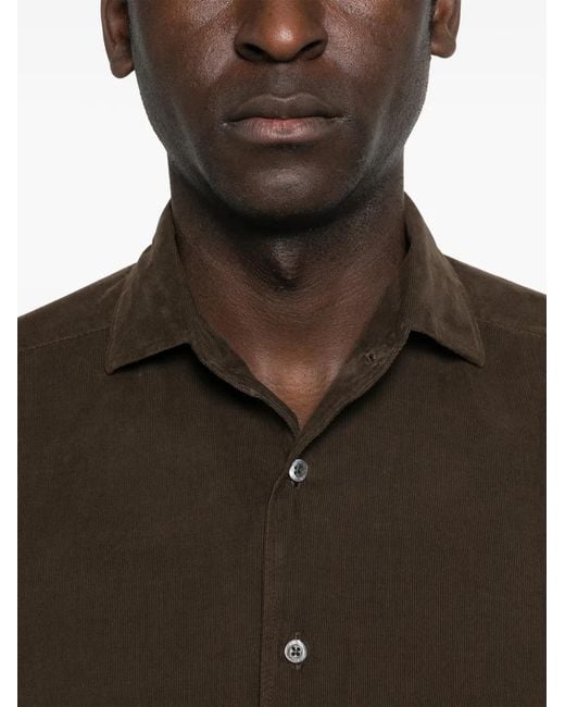 Corneliani Brown Buttoned Corduroy Shirt for men