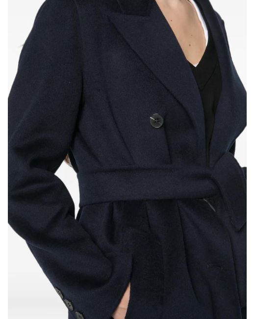 Marella Blue Double-Breasted Belted Coat