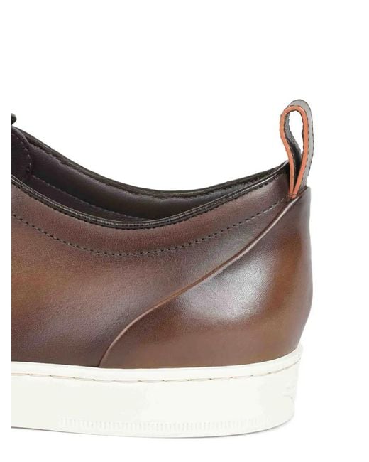 Santoni Brown Baskets En Cuir À Logo Embossé for men