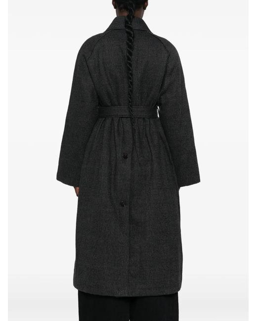 SOH Black Check-Pattern Belted Coat