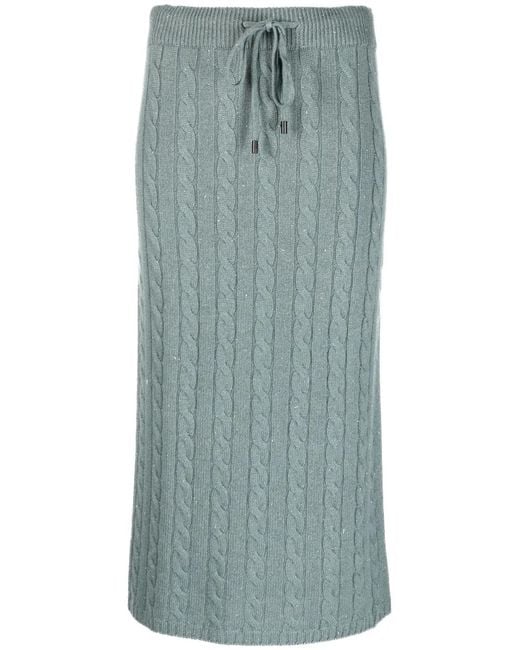 Peserico Blue Cable-Knit Mid Skirt