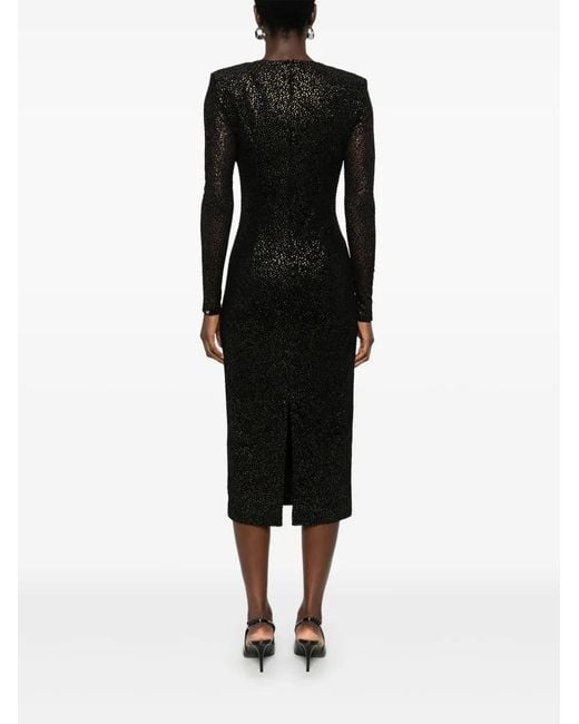 Nissa Black Polka-Dot Tulle Midi Dress