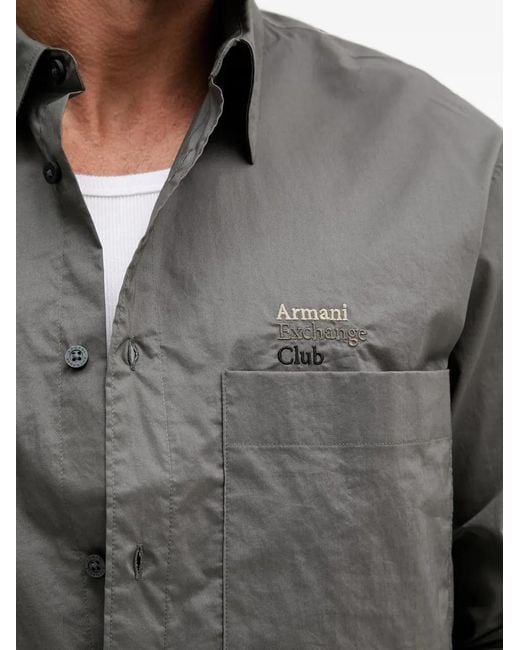 ARMANI EXCHANGE Gray Embroidered-Logo Chest-Pocket Shirt for men