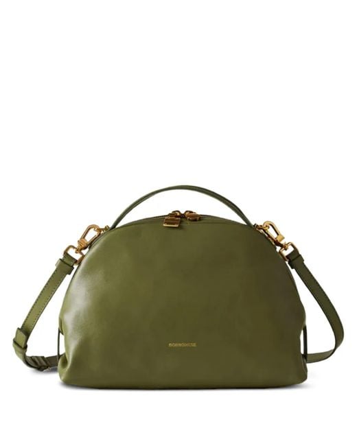 Borbonese Green Small Bowler Curved Zip Tote Bag