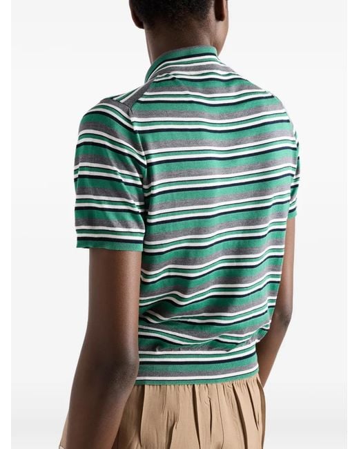 Prada Green Short-Sleeved Striped Cotton Polo Shirt