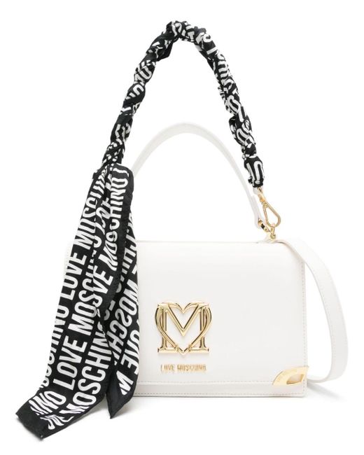 Love Moschino White Umhängetasche mit Logo-Schild
