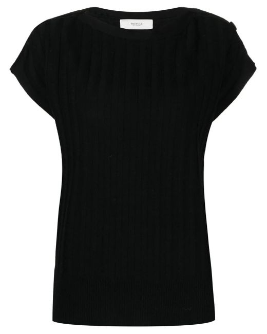 Pringle of Scotland Black Ribbed-Knit Short-Sleeved T-Shirt
