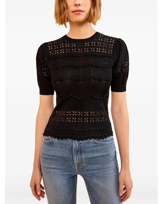 Ulla Johnson Black Marcelena Eyelets-Detail Ruffled Top
