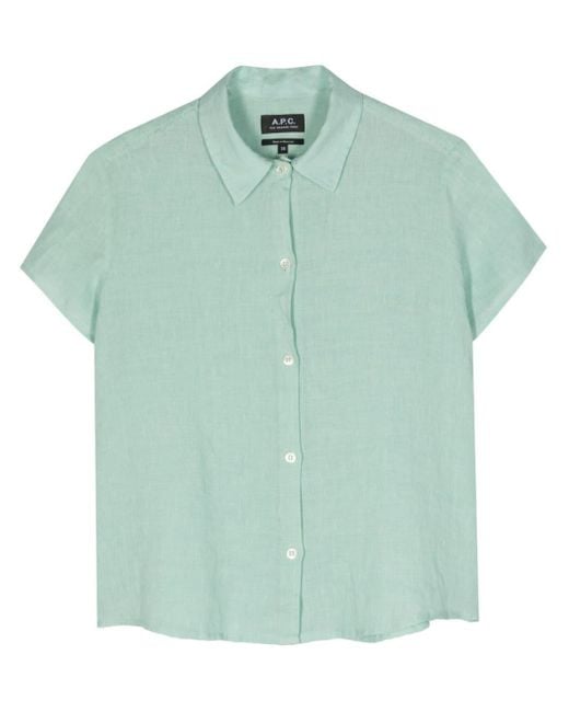 Short-sleeves linen shirt A.P.C. de color Green