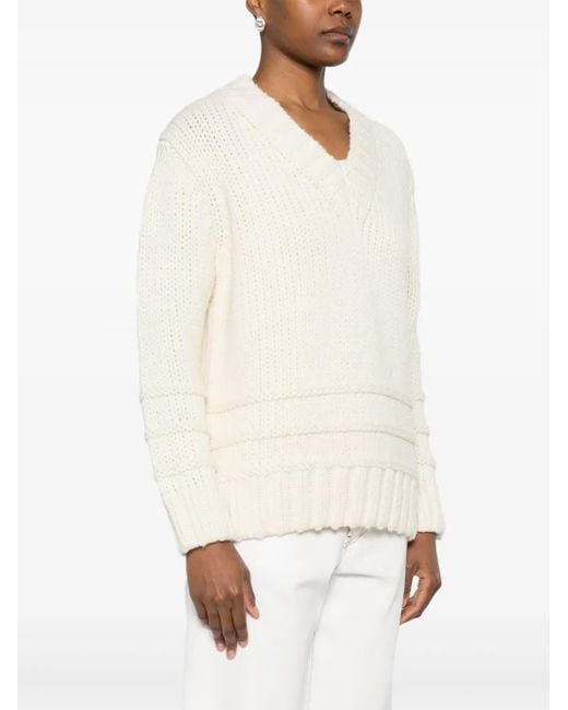 Moncler White V-Neck Sweater