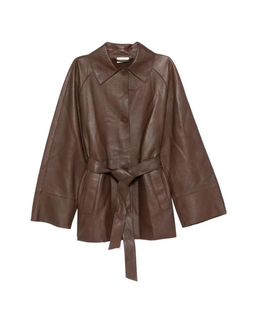 P.A.R.O.S.H. Brown Tie-Waist Leather Jacket