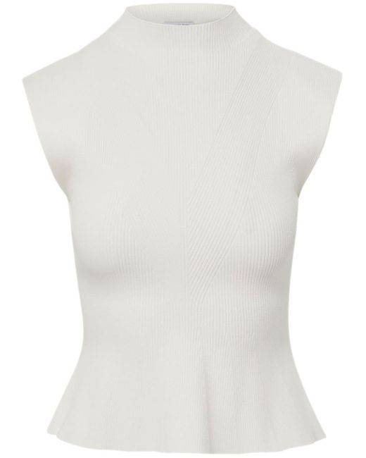 Veronica Beard White Cio Ribbed-knit Top