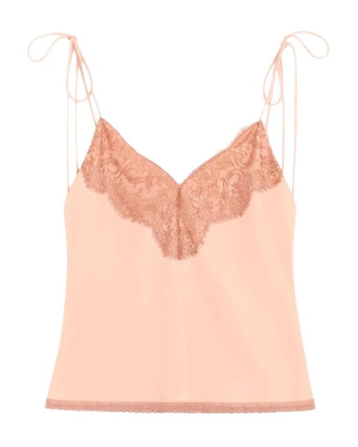 Valentino Garavani Pink Lace Crepe De Chine Top