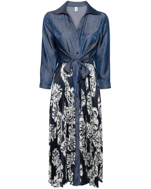 Liu Jo Blue Pleated Satin Midi Dress