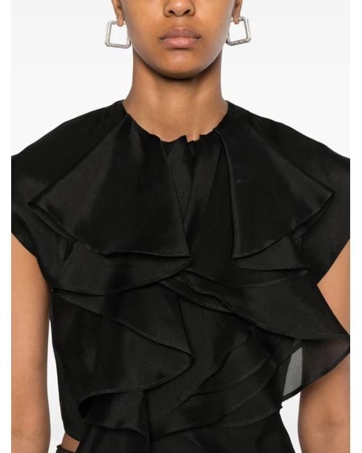 Viktor & Rolf Black Layered-Ruffle Silk Top