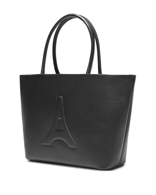 Manière De Voir Black Leather Eiffel Tote Bag