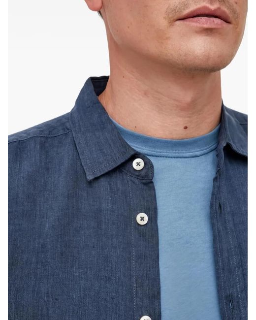 Benetton Blue Buttoned Short-Sleeve Shirt for men