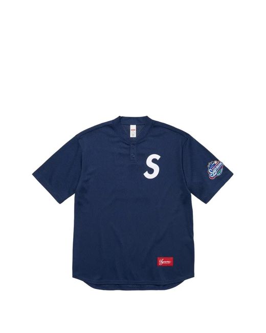 Supreme Blue Logo Baseball Henley T-shirt for men