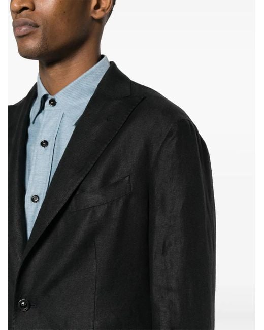 Boglioli Black Single-Breasted Linen Blazer for men