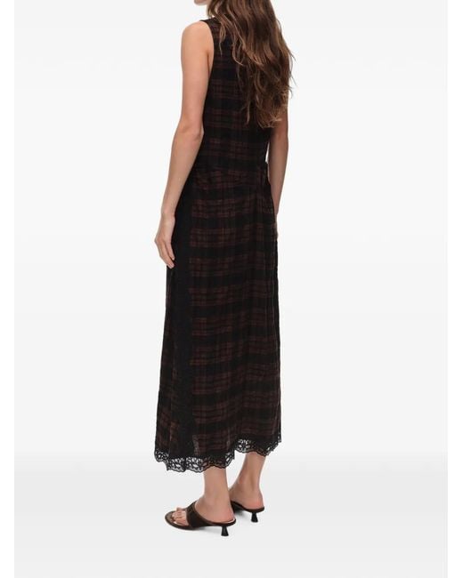 Bimba Y Lola Black Dark Checked Midi Dress With Lace Details