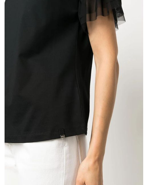 Herno Black Tulle-Insert Cotton T-Shirt