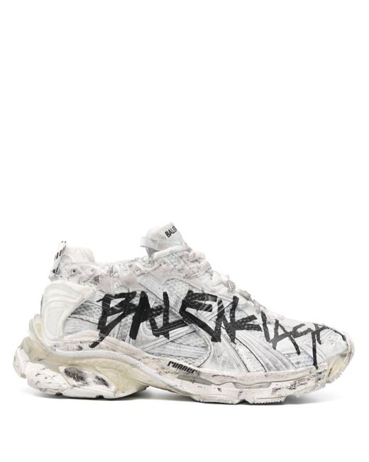 Balenciaga Runner Graffitiprint Sneakers in White for Men Lyst