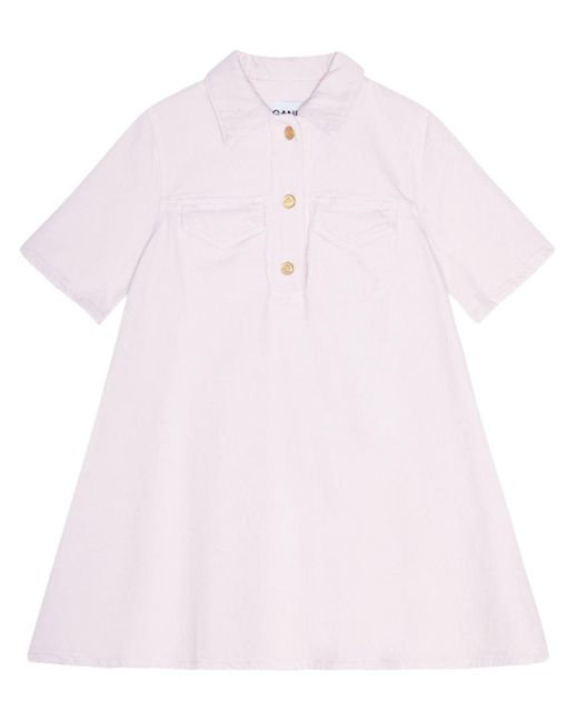 Ganni Pink Short-sleeve Denim Dress